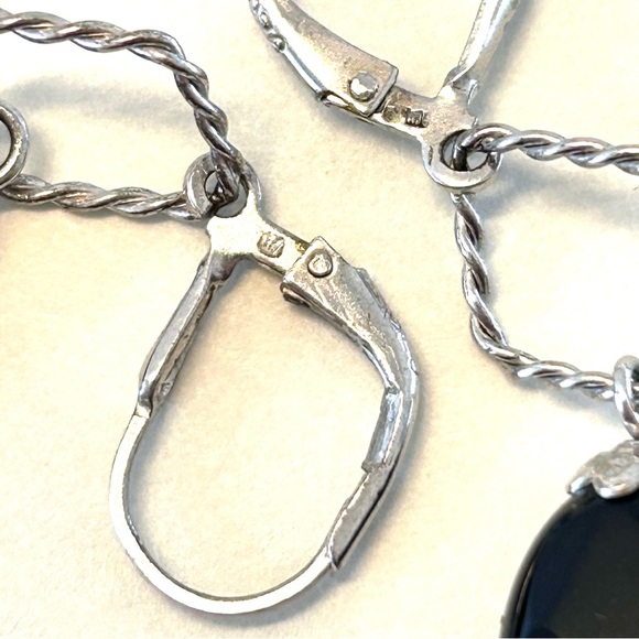 Sterling Silver Facetted Black Stone Drop Dangle Earrings - Picture 6 of 6